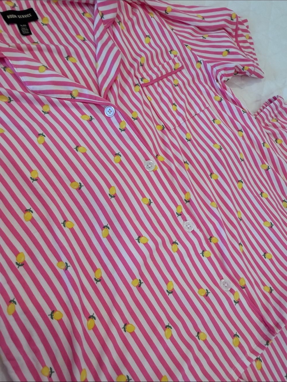Soft Pink Striped Lemon-Print Pajama Set - Picture 3 of 4